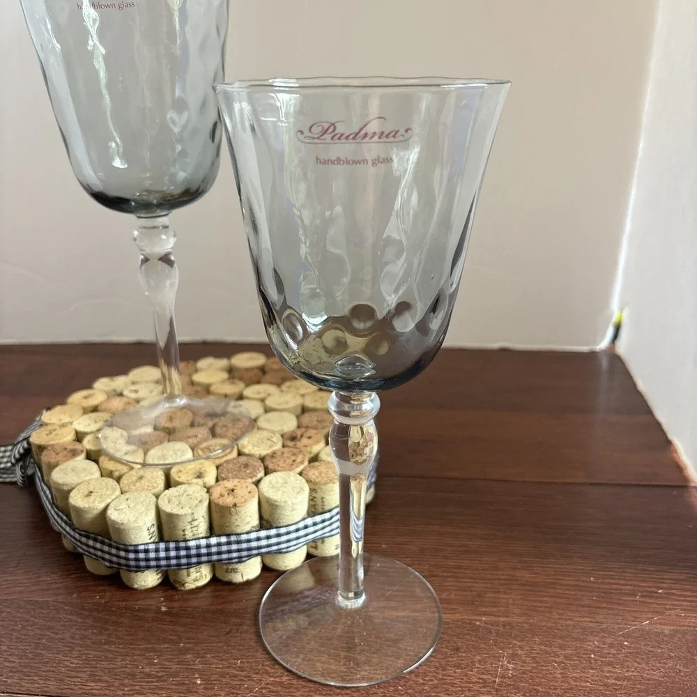 Padma Hand blown Glass Wine Glass Set Of 2 Smoked Optic‎ Glass